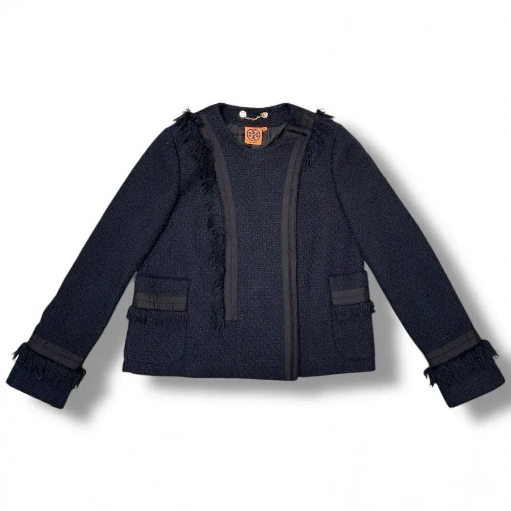 Tory Burch Navy Blazer with Fringe Accents |Size: 6|
